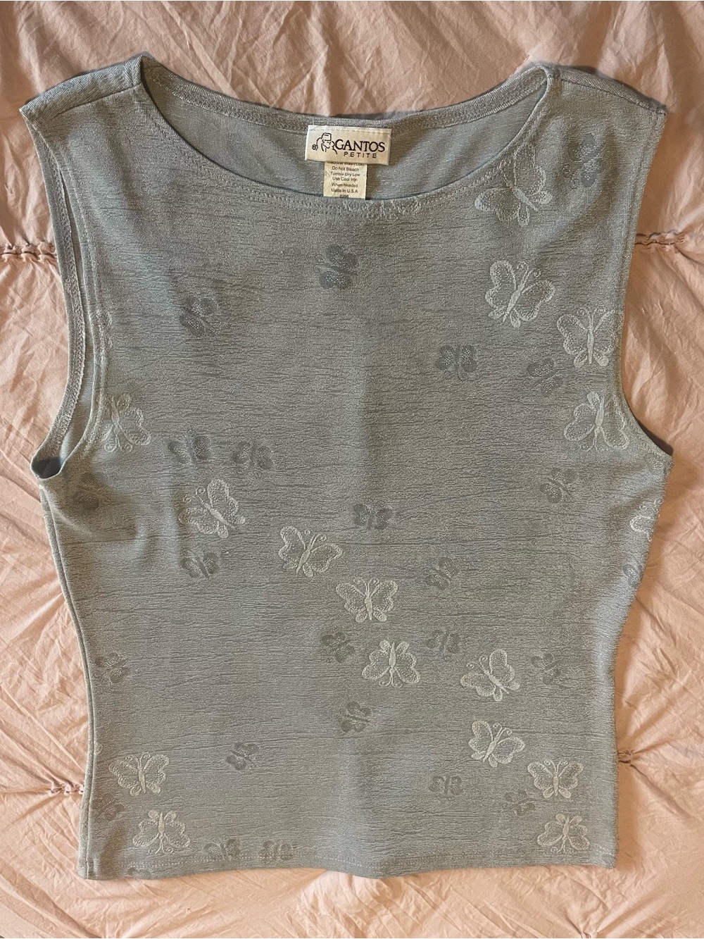 Gantos Light Grey/Silver Butterfly Embroidered Sleeveless Tank